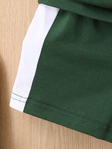 男嬰字母圖案袖子撞色POLO衫和短褲 - 綠色 - 查看 5