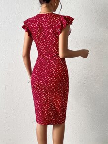 SHEIN Clasi Vestido con estampado de corazón de manga mariposa - Burdeos - Ver 2