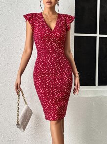 SHEIN Clasi Vestido con estampado de corazón de manga mariposa - Burdeos - Ver 4