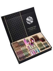 24pcs/set Stainless Steel Dining Set, Minimalist Ombre Knife & Fork & Spoon For Kitchen Dining Table And Restaurant - Multicolor - View 6