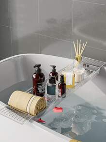 1個浴缸伸縮置物架,可折疊的浴室木桶沐浴收納架,可放置手機和其他物品的浴缸收納板和托盤 - 無色 - 查看 1