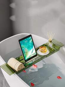 1個浴缸伸縮置物架,可折疊的浴室木桶沐浴收納架,可放置手機和其他物品的浴缸收納板和托盤 - 無色 - 查看 8