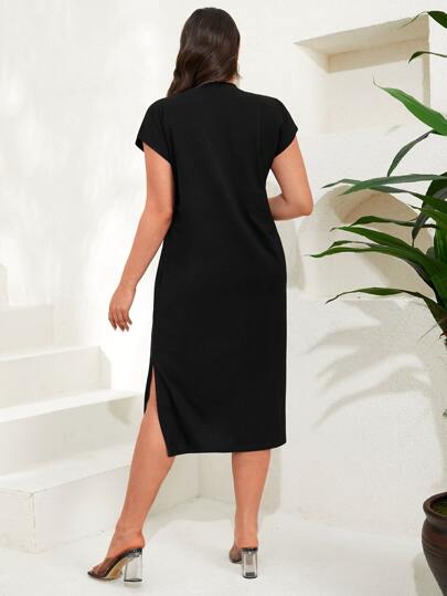 EURMUSE Plus Solid Split Hem Tee Dress