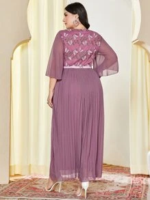 Modelyn Plus Butterfly Embroidery Pleated Hem Dress - Purple - View 2
