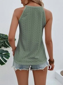 SHEIN LUNE Solid Eyelet Embroidery Halter Top