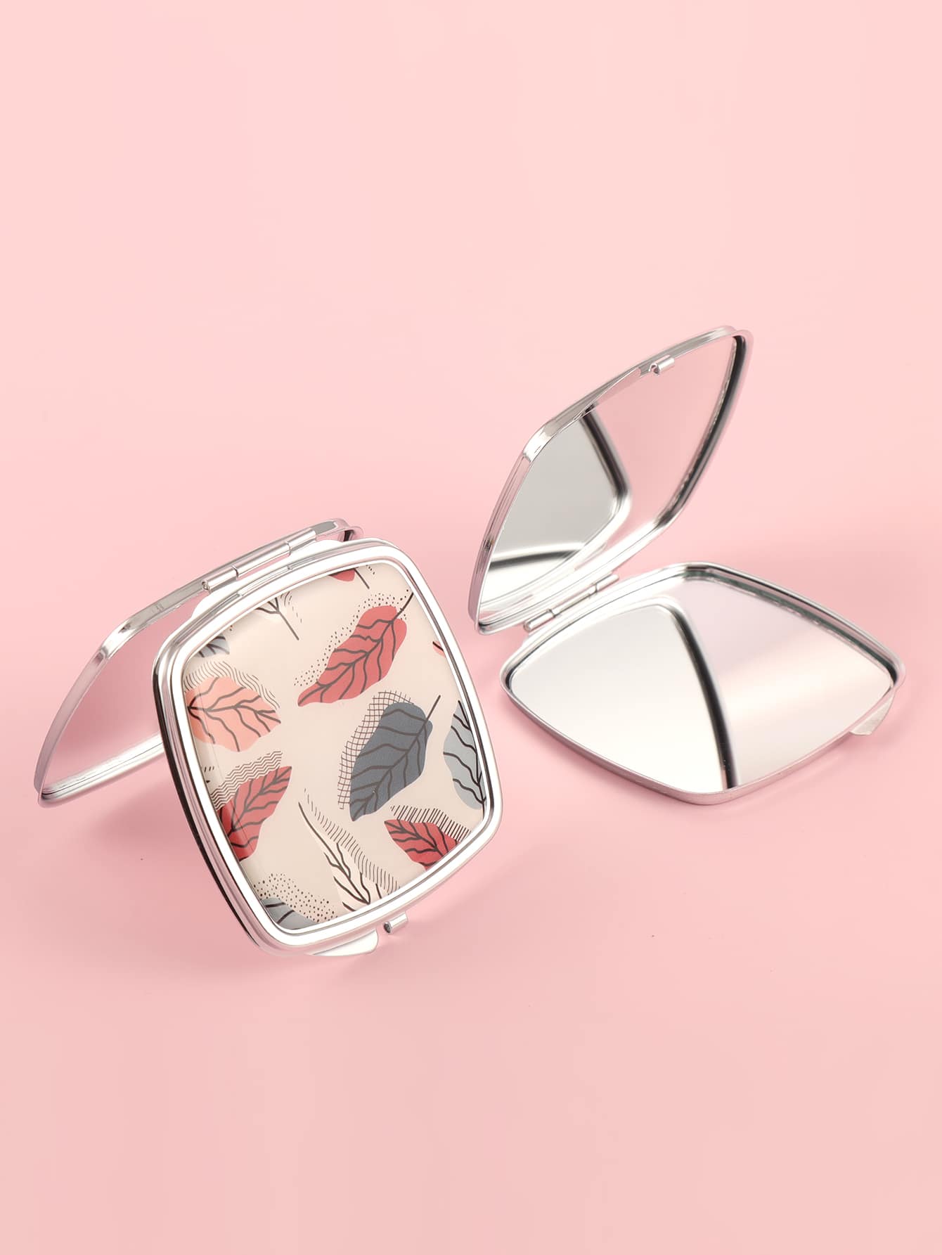 Foldable Leaf Print Mirror - Multicolor - View 1