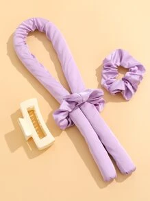 1 pieza Rizador de pelo para dormir + 2 piezas Scrunchie + 1 pieza Pinza para el cabello - Morado - Ver 1
