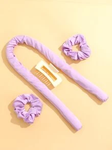 1 pieza Rizador de pelo para dormir + 2 piezas Scrunchie + 1 pieza Pinza para el cabello - Morado - Ver 3