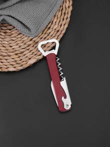 1pc Stainless Steel Wine Opener, Modern Corkscrew For Home - Burgundy - View 1