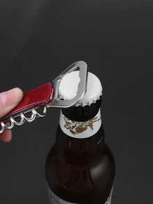 1pc Stainless Steel Wine Opener, Modern Corkscrew For Home - Burgundy - View 3