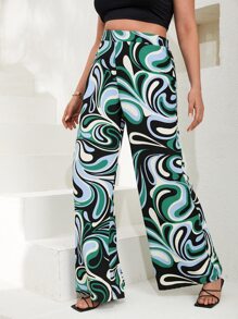 RueChic Plus Allover Print Wide Leg Pants - Multicolor - View 1