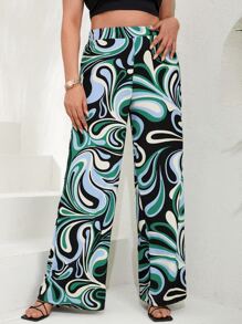 RueChic Plus Allover Print Wide Leg Pants - Multicolor - View 4
