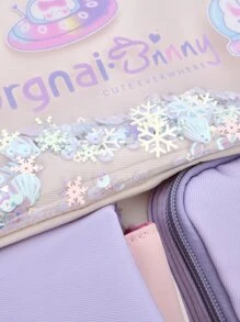 防水、輕巧、便攜式拼色經典背包卡通兔子圖案釋放扣裝飾學生書包適合研究生、青少年女孩、新生、大二、初中和高中學生、大學和高中，非常適合戶外、旅行和返校可愛背包兔子背包卡哇伊背包防水筆電背包 - 紫色 - 查看 5