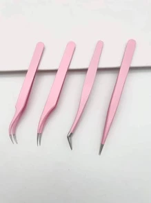 4 件套粉色睫毛夹，不锈钢镊子，弯镊子，美容师必备睫毛延长工具，工艺品用精密睫毛镊子，贴纸镊子，适合礼品和装饰品 - 淺粉色 - 查看 2