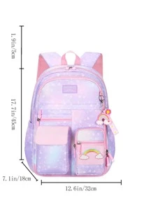 大容量,防水,便攜彩虹刺繡經典背包愛心圖案附包飾學院適用於青少年女孩女士大學學生完美適用於學校,大學,中間學校,中學,返校 - 紫色 - 查看 3