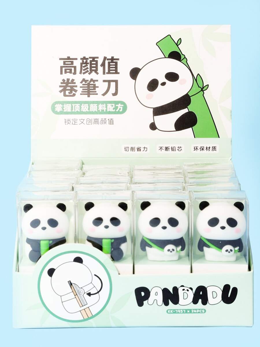 2pcs Panda Shaped Pencil Sharpener, Cute Portable Basics Pencil Sharpener For School Student, Office - White - View 1