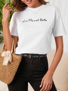 RueChic Camiseta con estampado de letra - Blanco - Ver 1