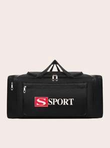 Letter Graphic Large Capacity Travel Bag Sporty Sport Bag For Sports For Fitness For Exercise For Vacation For Women For Men Travel Essential Durable Gym Bag Yoga Bag - Black - View 1