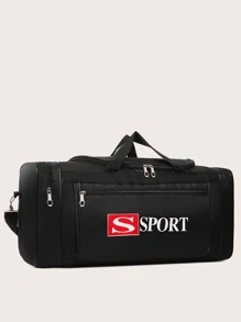 Letter Graphic Large Capacity Travel Bag Sporty Sport Bag For Sports For Fitness For Exercise For Vacation For Women For Men Travel Essential Durable Gym Bag Yoga Bag - Black - View 4