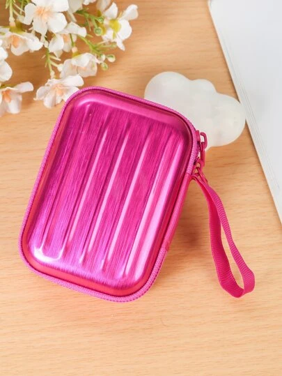 鐵零錢包熱粉色金屬質感圖案卡包