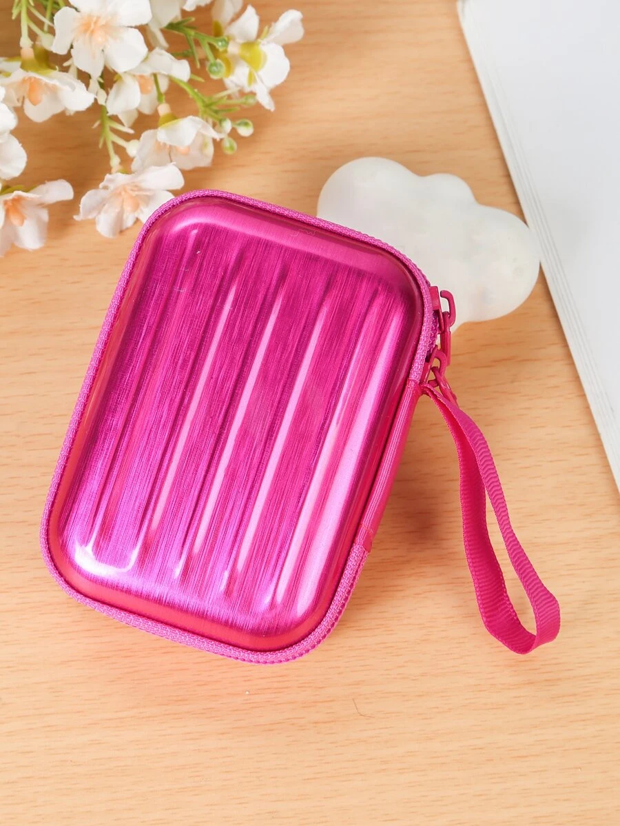 鐵零錢包熱粉色金屬質感圖案卡包