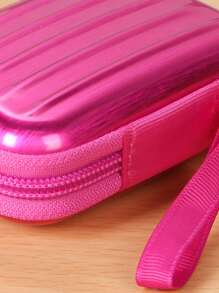 鐵零錢包熱粉色金屬質感圖案卡包