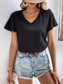 SHEIN Frenchy Áo sơ mi nữ màu trơn Giải trí - màu đen - Xem 1