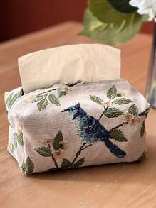1pc Polyester Tissue Storage Box, Creative Flower & Bird Embroidered Tissue Box Cover Holder For Home, Home Stuff, Table, Home Decorations, Home Organization And Storage, Room Decor, Room Decor Bedroom, Kitchen Accessories, Kitchen Tools, Organizer Kitchen, Travel, Holiday,Tissue Box Holder,Napkin Holder,Festival Family Gathering,Kitchen Dining Table Decor For Home Kitchen Bedroom Living Room Dining Room, Home Decoration Accessories, Decorative Box,Women Wedding Gift,Summer Travel Holiday Festival Must-Have