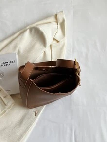 Small Crossbody Bag Solid Brown With Bag Charm - Brown - View 4