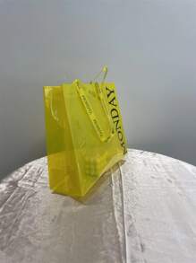 小托特包螢光黃透明字母圖案前衛