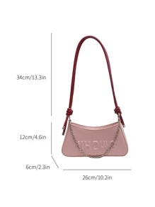 Medium Bag Letter Embossed Chain Decor - Pink - View 6