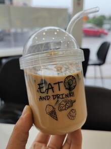 1入組PC玻璃杯標語和冰淇淋圖案瓶帶蓋辦公室 - 無色 - 查看 1