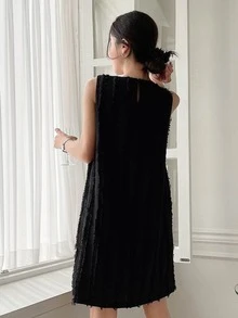 DAZY Solid Fuzzy Tank Dress - Black - View 2