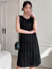 DAZY Solid Fuzzy Tank Dress - Black - View 3