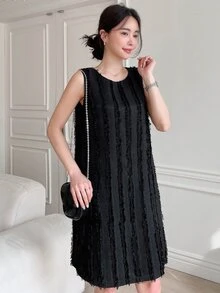 DAZY Solid Fuzzy Tank Dress - Black - View 5