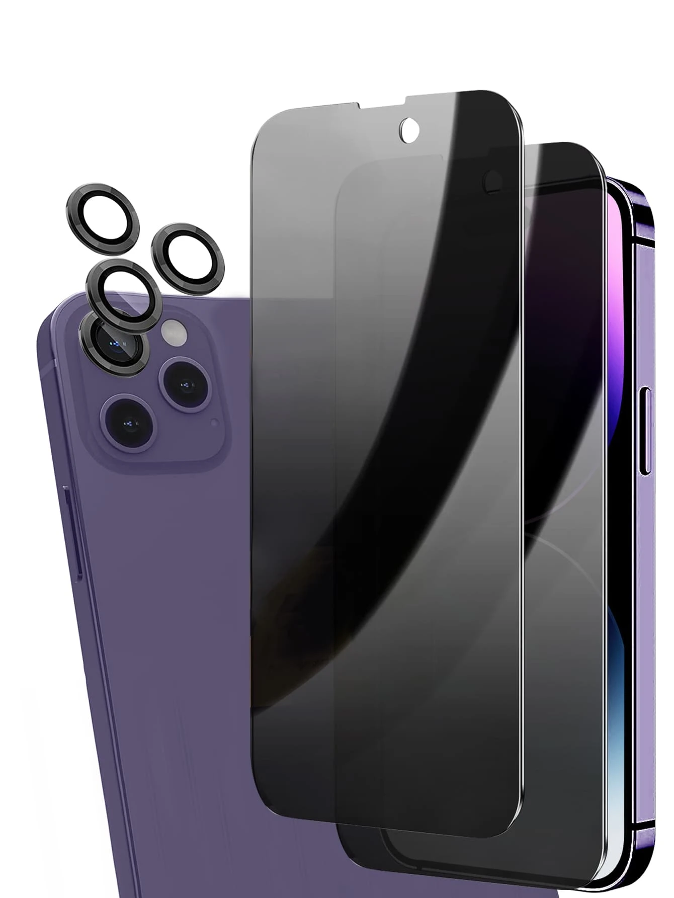 2 protectores de pantalla de vidrio templado y 3 protectores de lente compatibles con iPhone - Negro - Ver 1