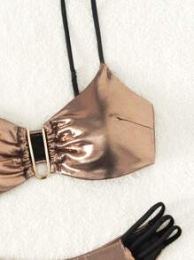 SHEIN Swim Metallic Cut-Out Summer Beach Bikini Set Bathing Suit - Bronze - View 5
