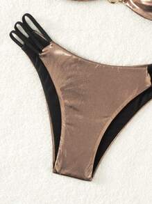 SHEIN Swim Metallic Cut-Out Summer Beach Bikini Set Bathing Suit - Bronze - View 6