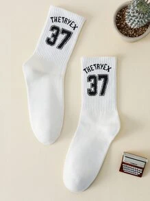 1雙男士字母圖案休閒中筒襪適用於日常