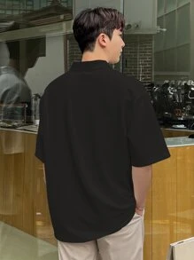 DAZY 男士字母拼接细节 Polo 衫 夏季商务装 - 黑色 - 查看 2