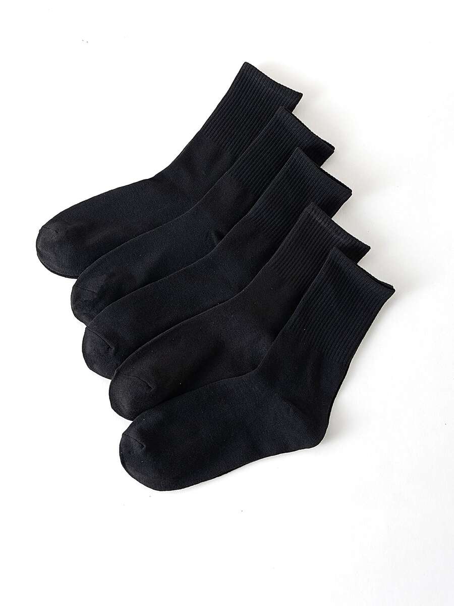 5pairs Men Solid Casual Crew Socks - Black - View 1