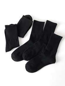 5pairs Men Solid Casual Crew Socks - Black - View 5