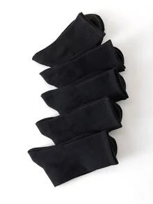 5pairs Men Solid Casual Crew Socks - Black - View 7