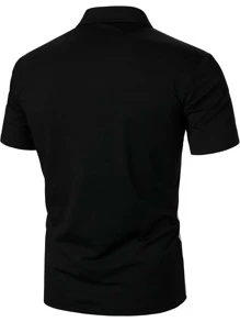 Manfinity Homme 男士條紋印花撞色POLO衫 - 黑與白 - 查看 2