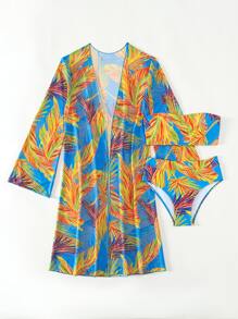 熱帶圖案抹胸比基尼泳裝附和服 - 彩色 - 查看 3