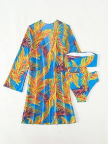 熱帶圖案抹胸比基尼泳裝附和服 - 彩色 - 查看 2