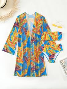 熱帶圖案抹胸比基尼泳裝附和服 - 彩色 - 查看 4