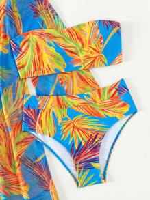 熱帶圖案抹胸比基尼泳裝附和服 - 彩色 - 查看 5