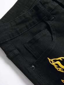 Manfinity Men Dragon Print Denim Shorts - Black - View 5