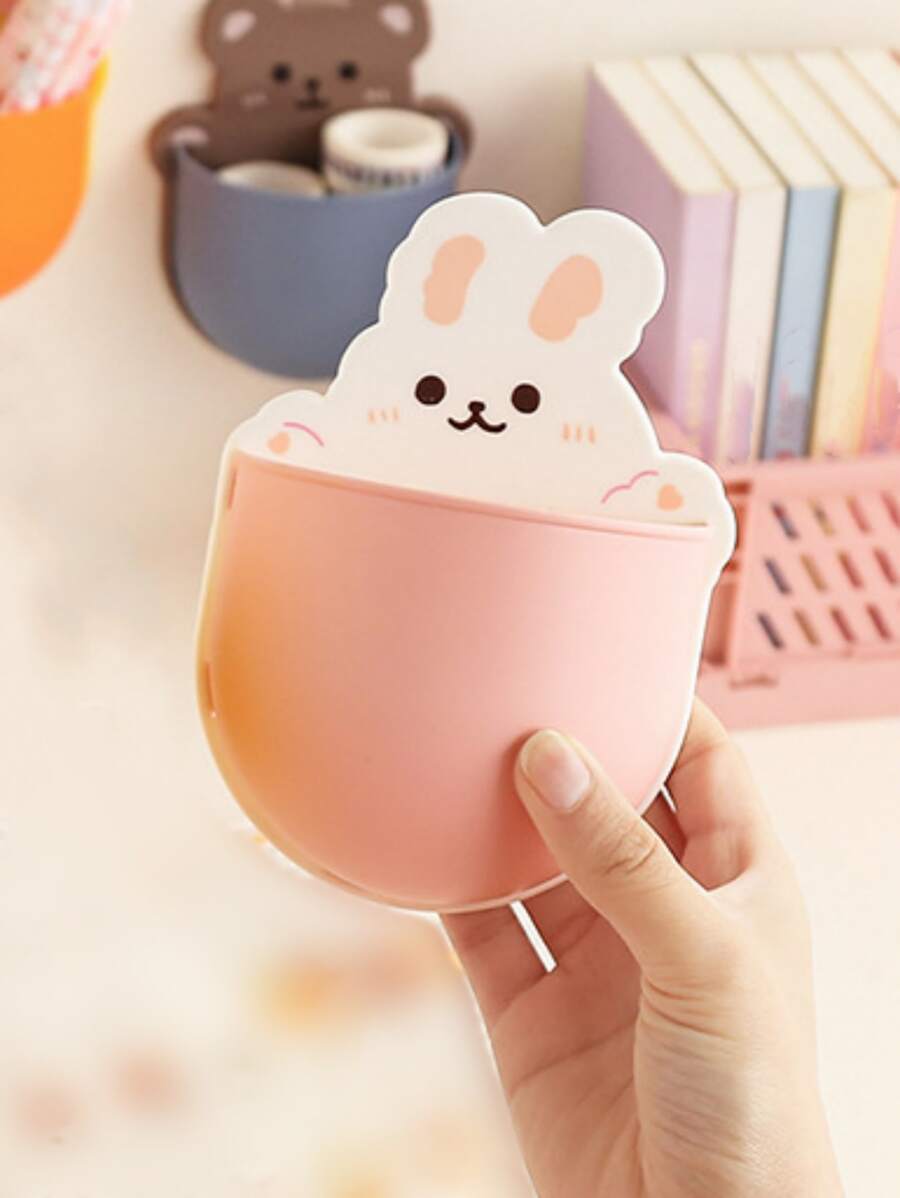 1pc Rabbit Pattern Wall Mounted Stationery Storage Box, Cute Multi